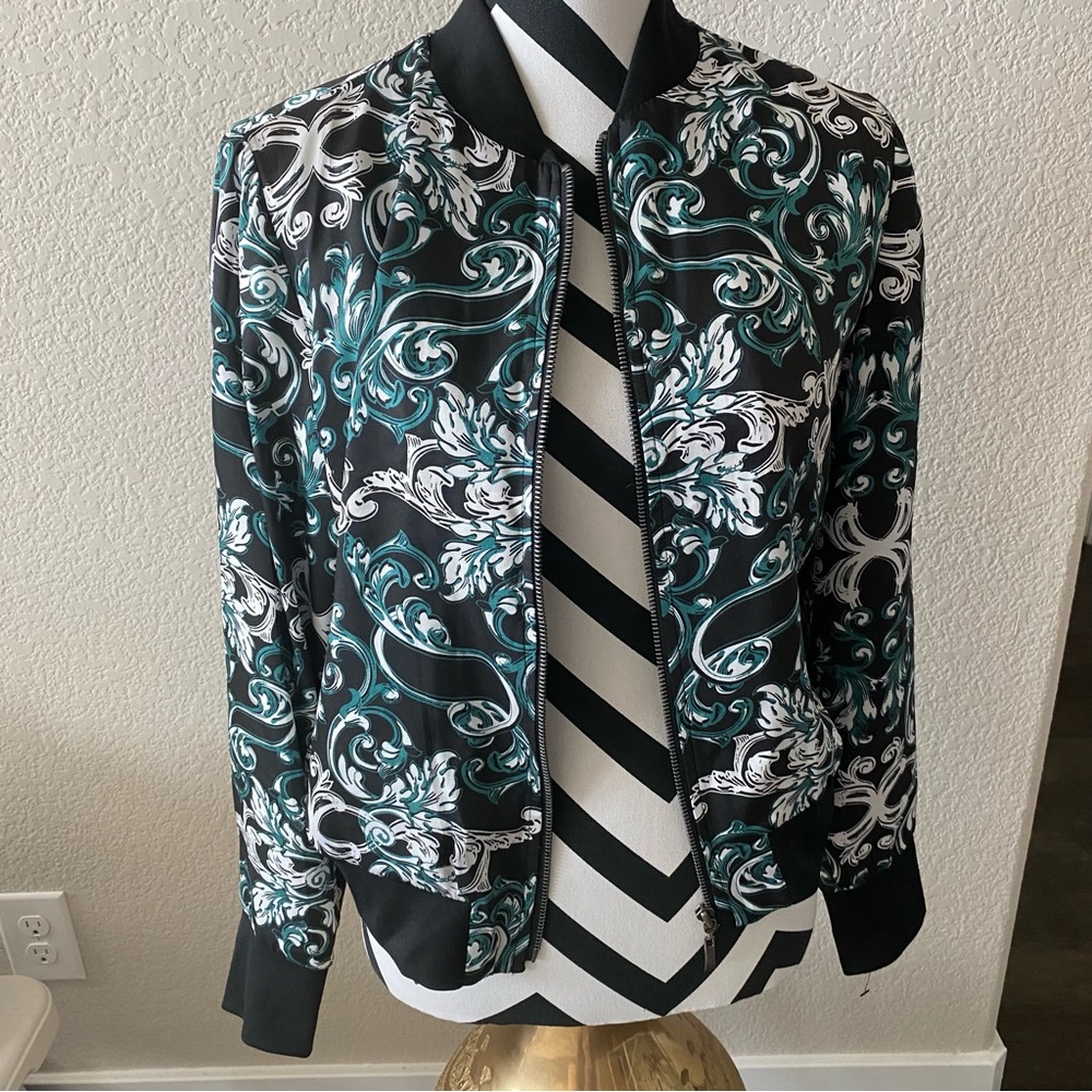 INC international concepts || black and green paisley print bomber jacket